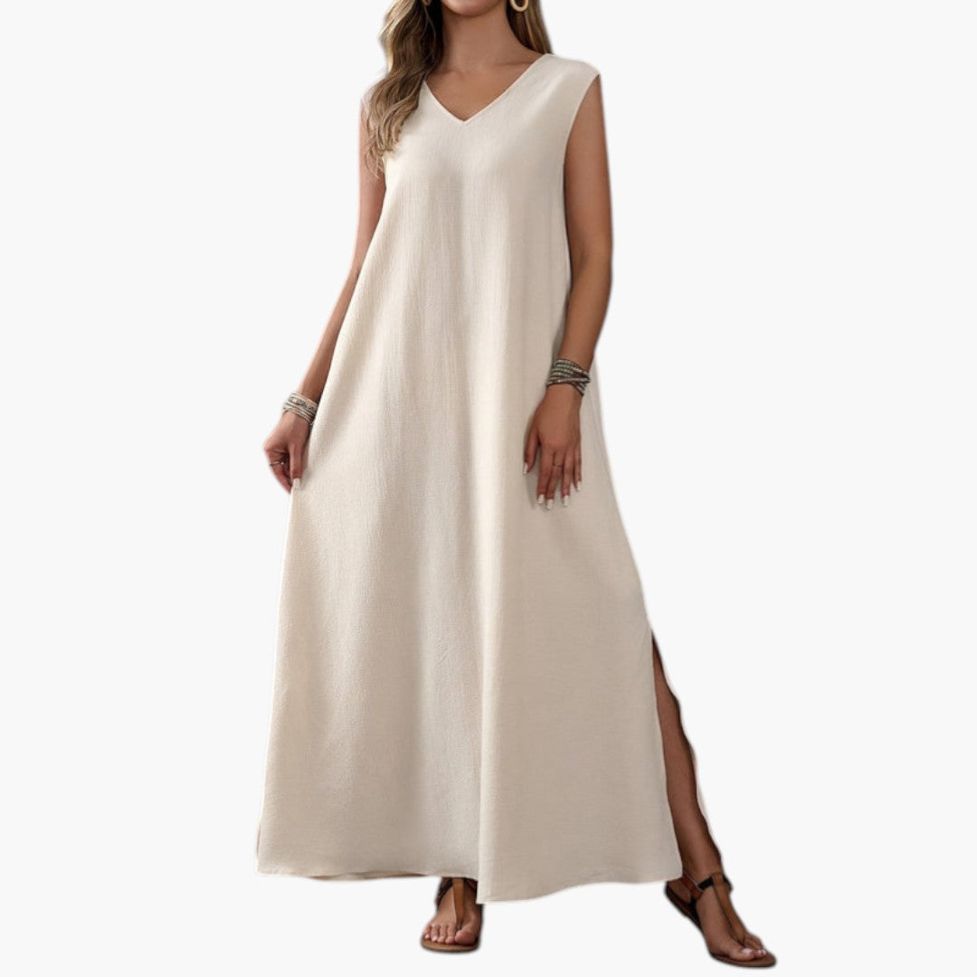 Robe Maxi de Plage Femme avec Col V et Fente Latérale