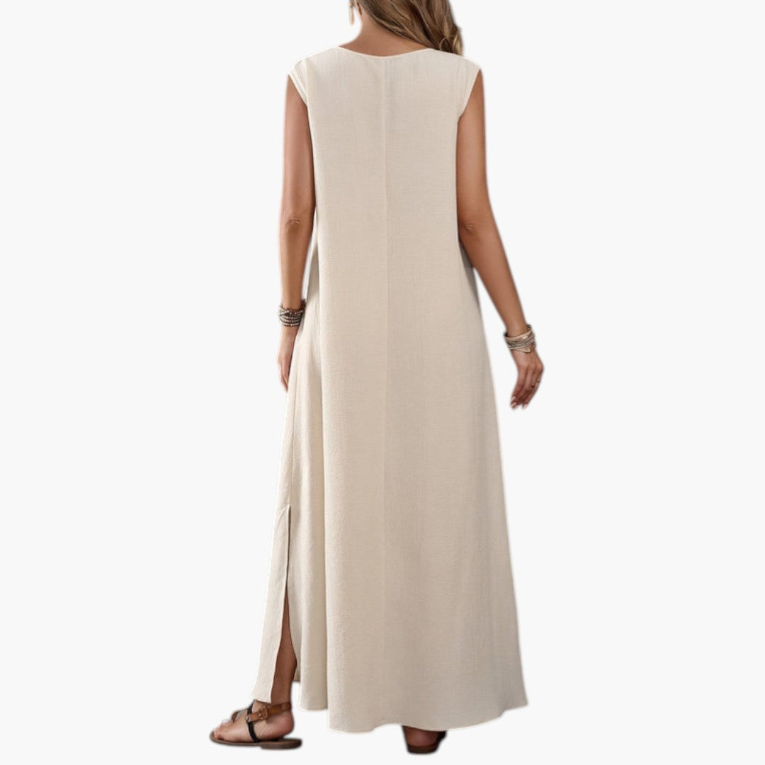Robe Maxi de Plage Femme avec Col V et Fente Latérale