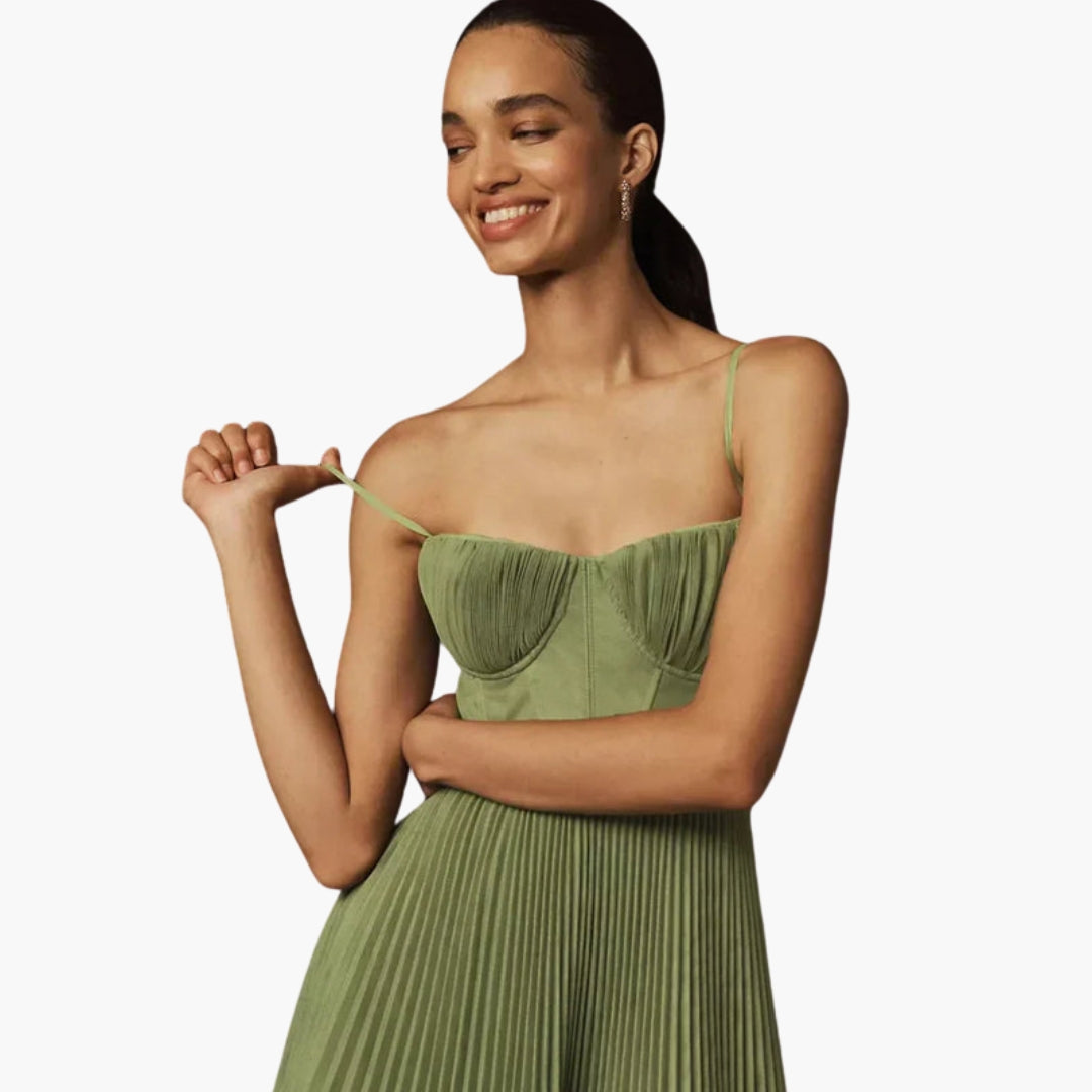Robe Midi Femme Haut Bustier et Jupe Plissée