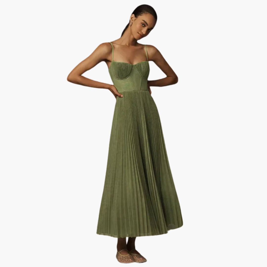 Robe Midi Femme Haut Bustier et Jupe Plissée