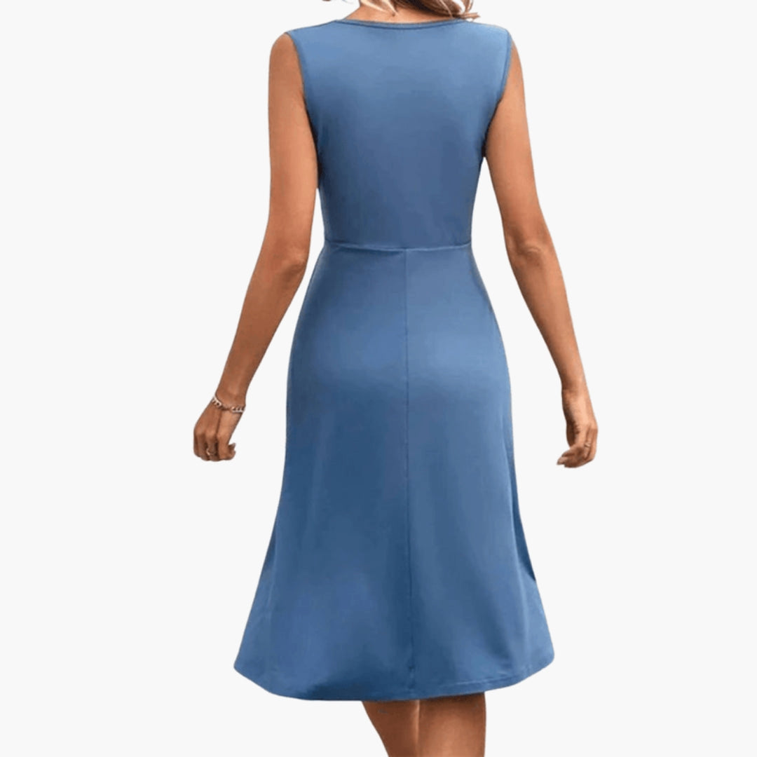 Robe Midi Femme avec Col en V et Sans Manches