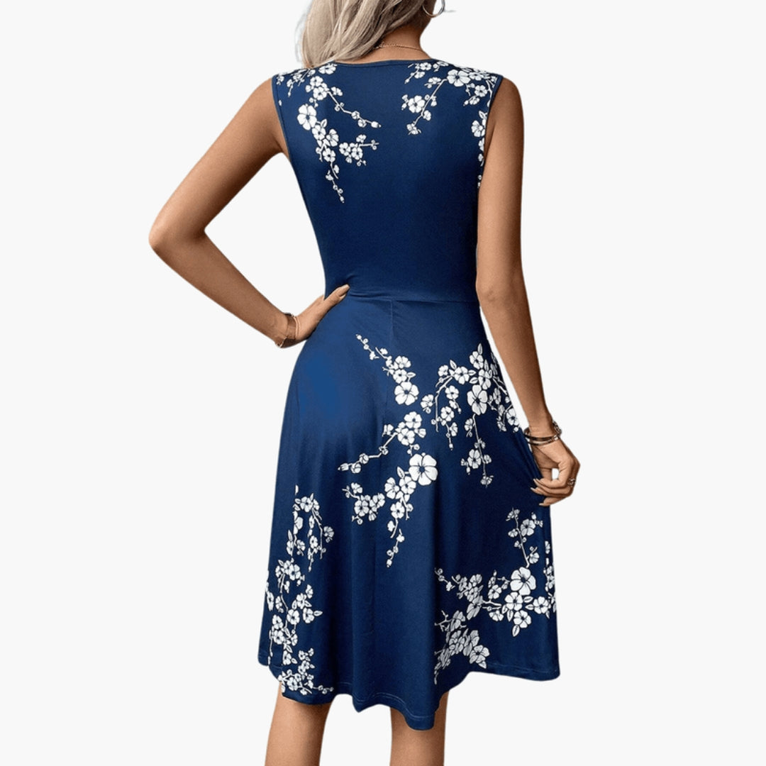 Robe Midi Femme avec Col en V et Sans Manches