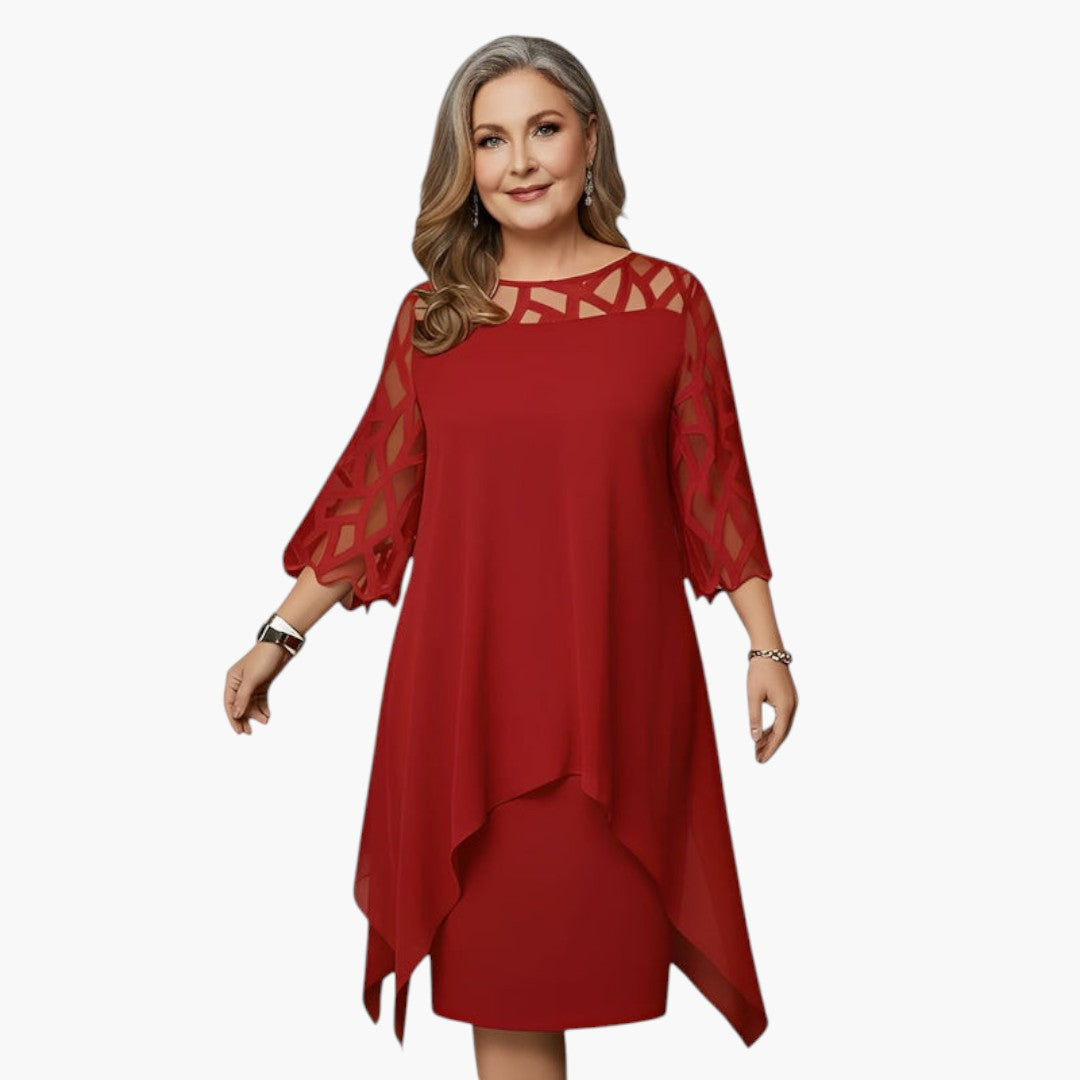 Vestido Midi Mujer con Escote Ajustado y Cintura Regulable