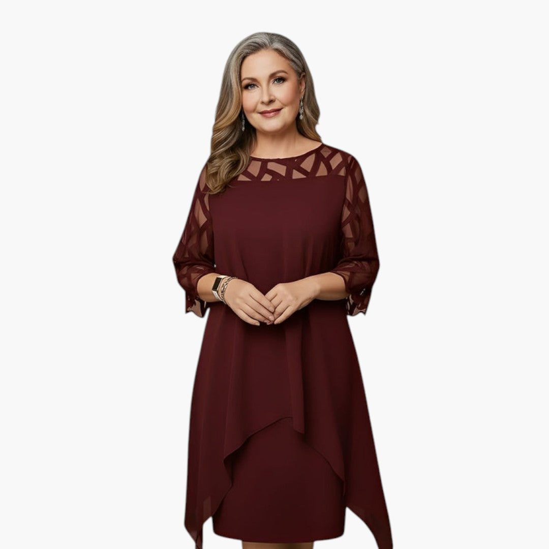 Vestido Midi Mujer con Escote Ajustado y Cintura Regulable