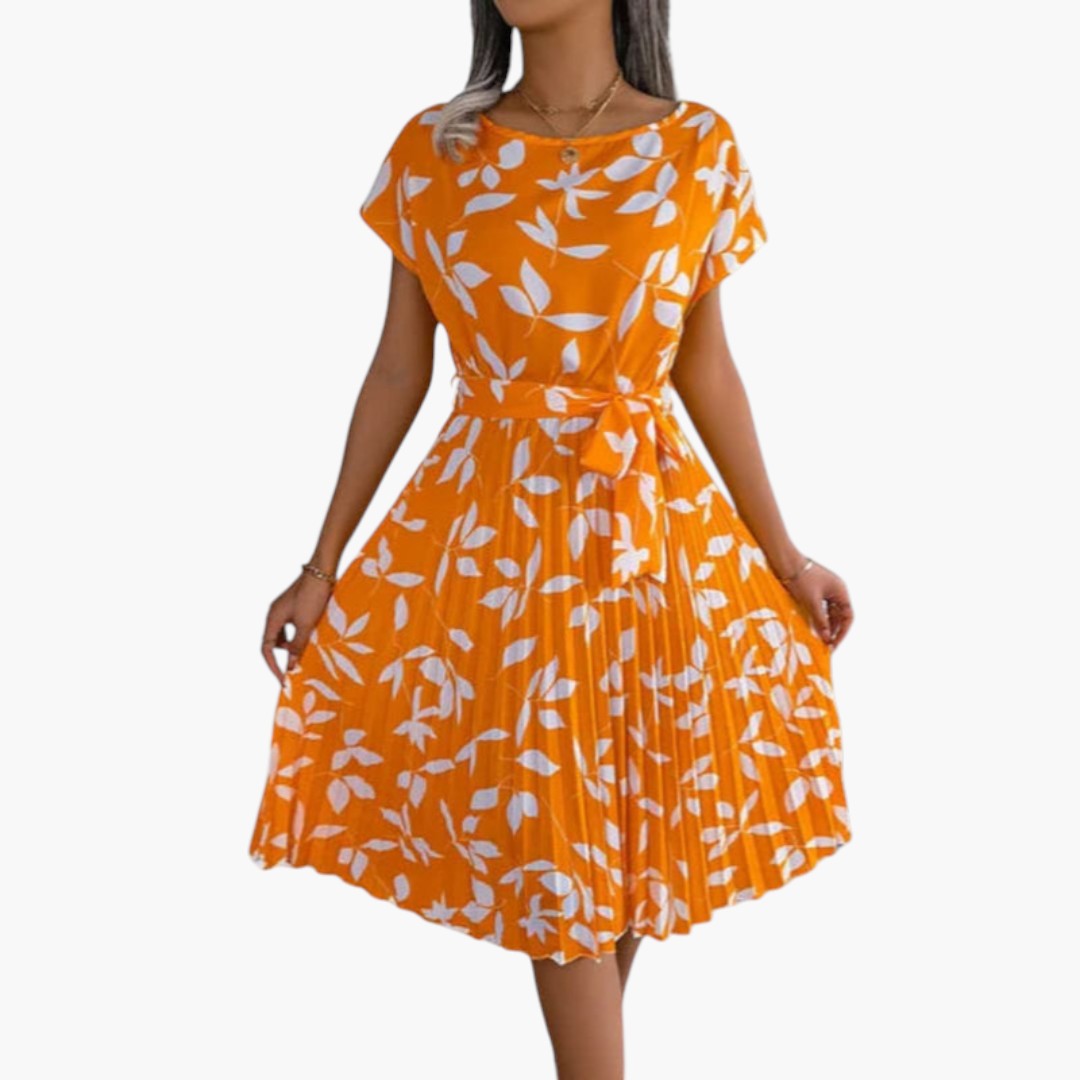 Robe Midi Femme avec Manches Courtes et Taille à Nouer