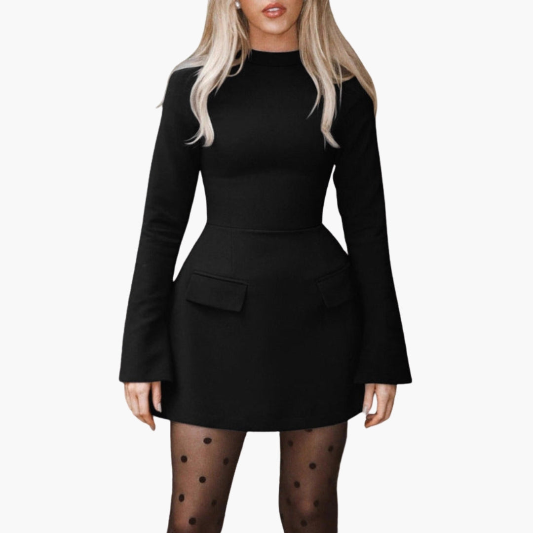 Women's Short Dress with Fitted Cut and Loose Sleeves