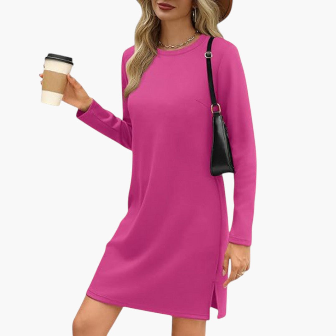 Robe Mini Femme a Col Rond et Manches Longues