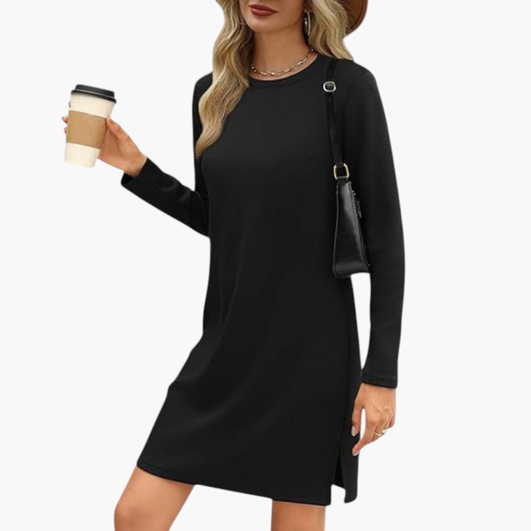 Robe Mini Femme a Col Rond et Manches Longues