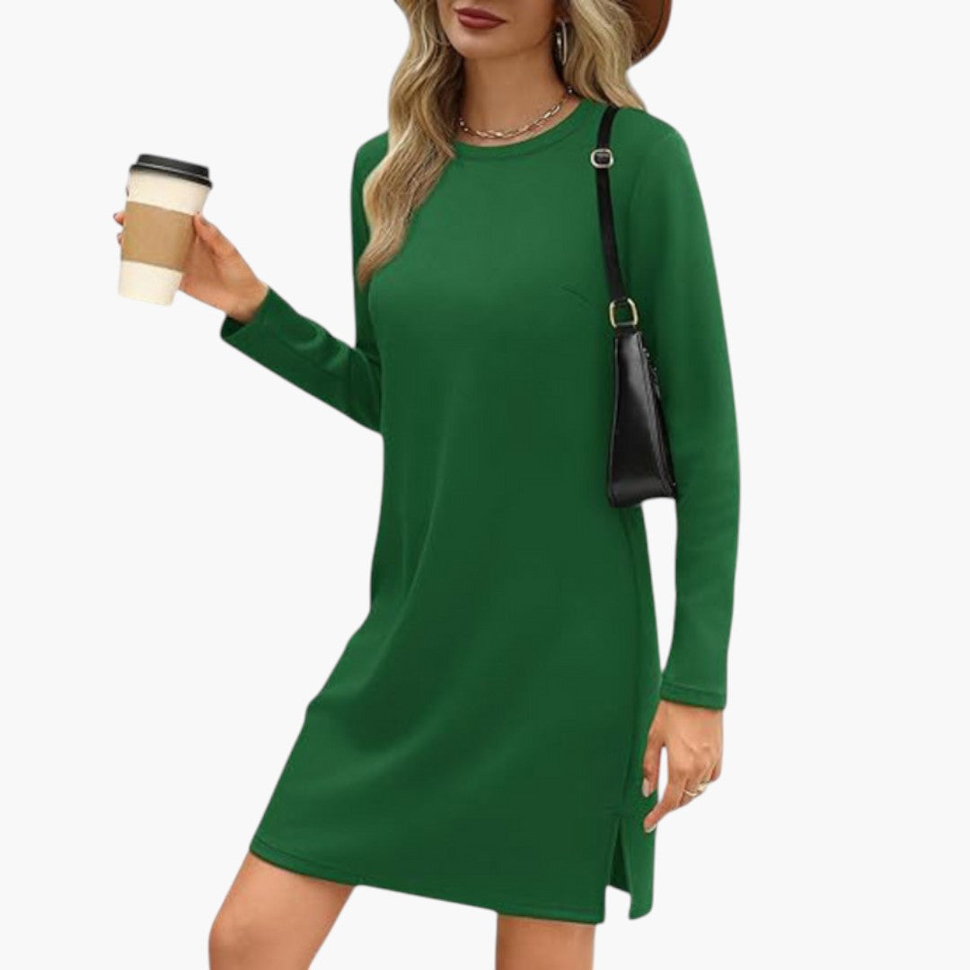 Robe Mini Femme a Col Rond et Manches Longues