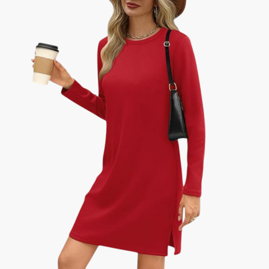 Robe Mini Femme a Col Rond et Manches Longues