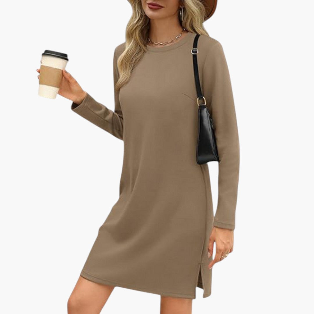 Robe Mini Femme a Col Rond et Manches Longues