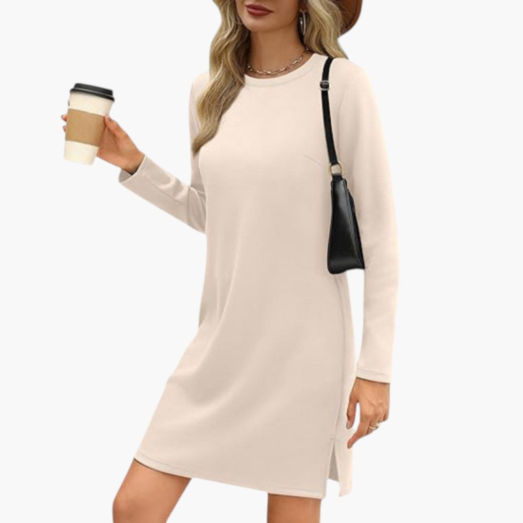 Robe Mini Femme a Col Rond et Manches Longues