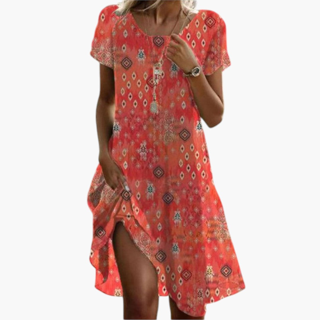 Vestido Mini Mujer con Mangas Cortas y Escote Redondo