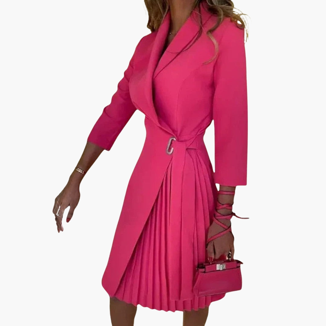 Vestido blazer para mujer con cuello de muesca y falda plisada