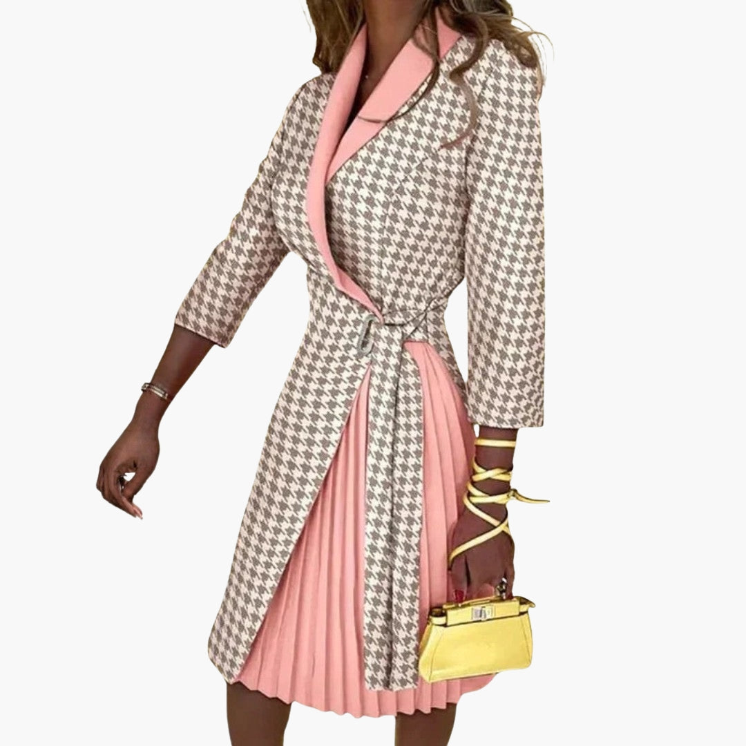 Vestido blazer para mujer con cuello de muesca y falda plisada