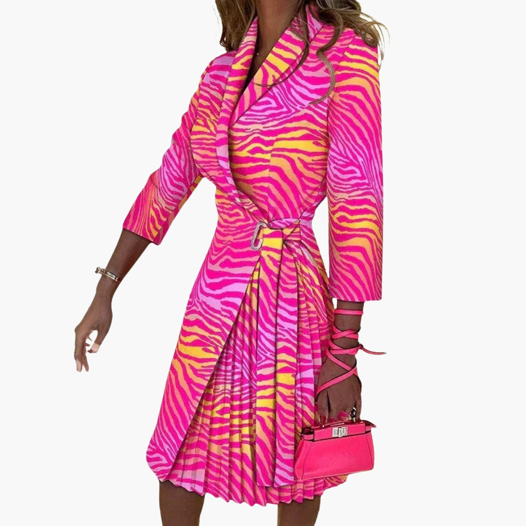Vestido blazer para mujer con cuello de muesca y falda plisada