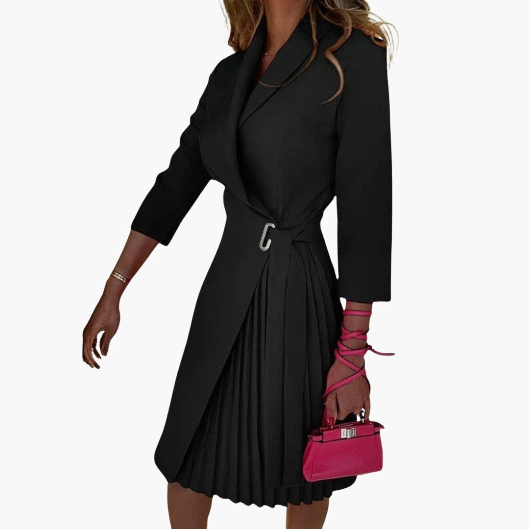 Vestido blazer para mujer con cuello de muesca y falda plisada