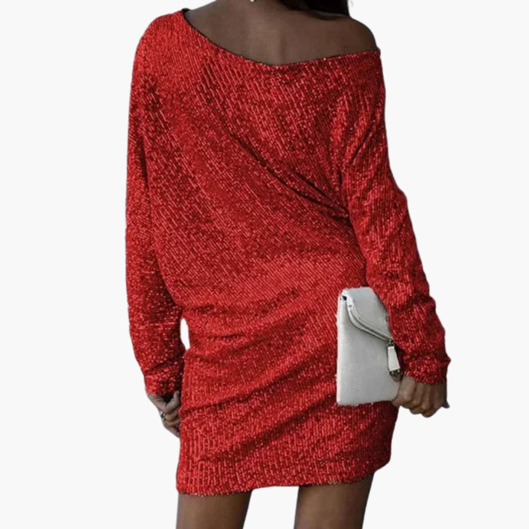Robe courte à sequins pour femme à épaules dénudées