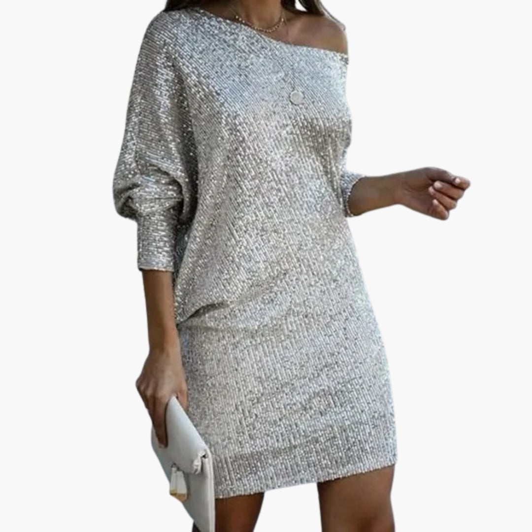 Robe courte à sequins pour femme à épaules dénudées