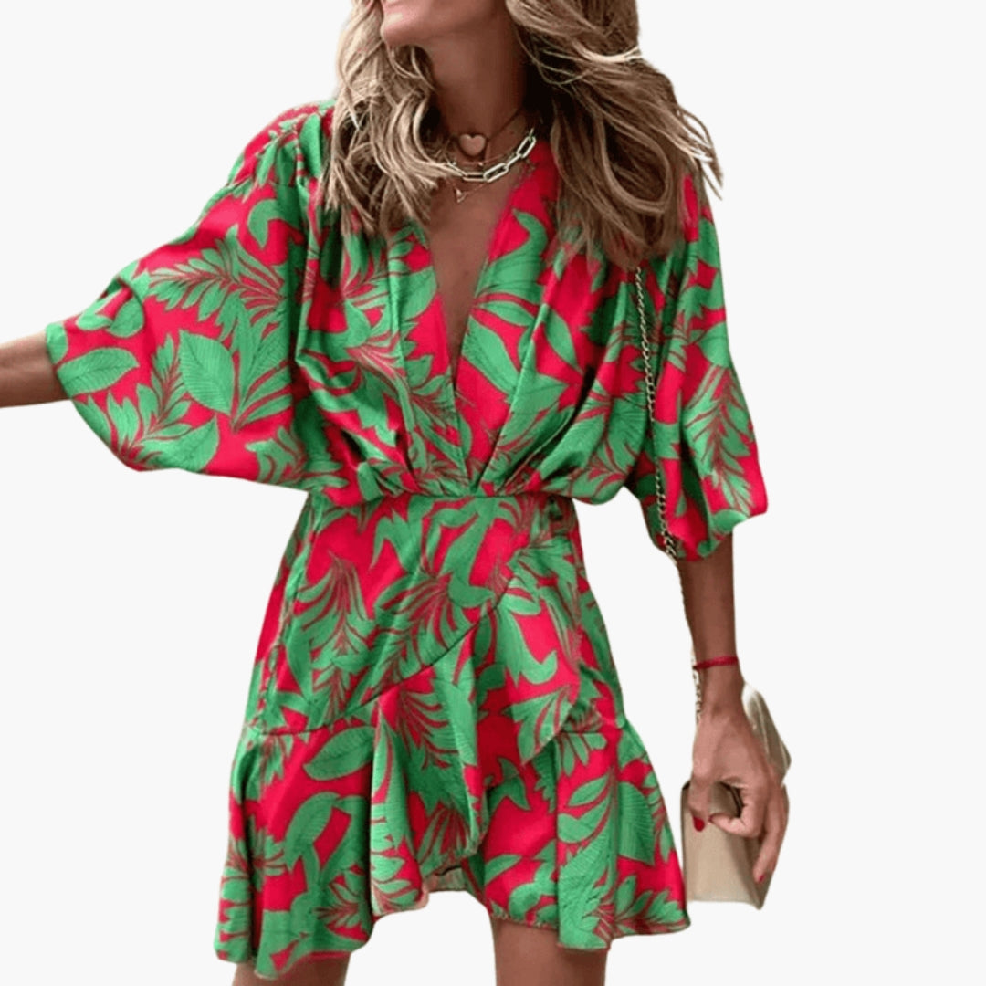 Robe courte femme col V avec manches chauve souris