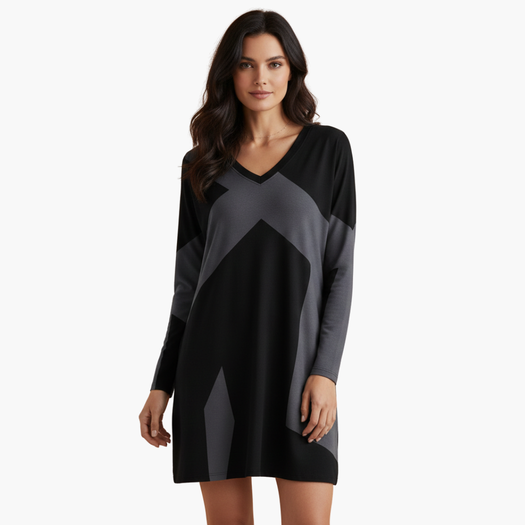 Robe courte pour femme à encolure en V et motif géométrique