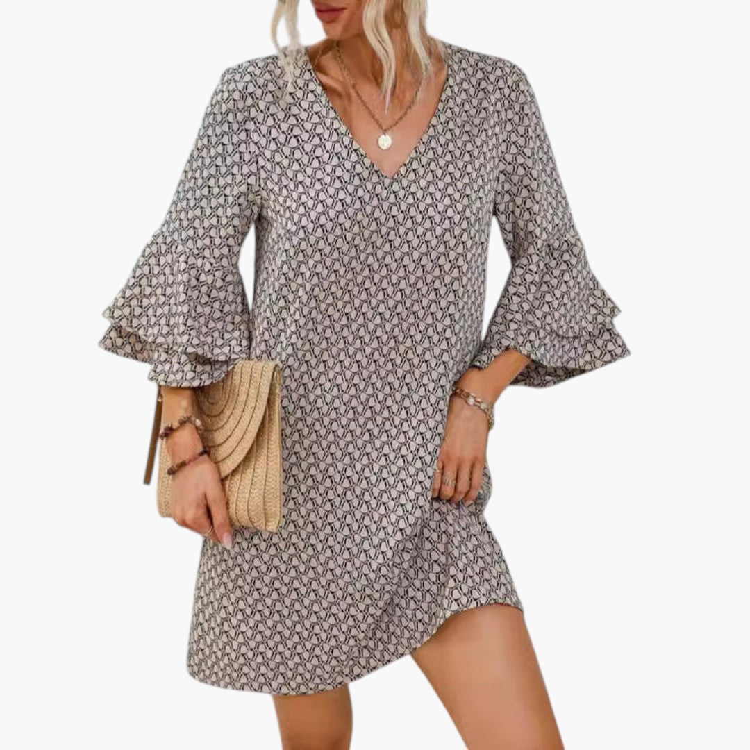 Robe de Plage Femme a Col V et Manches à Volants