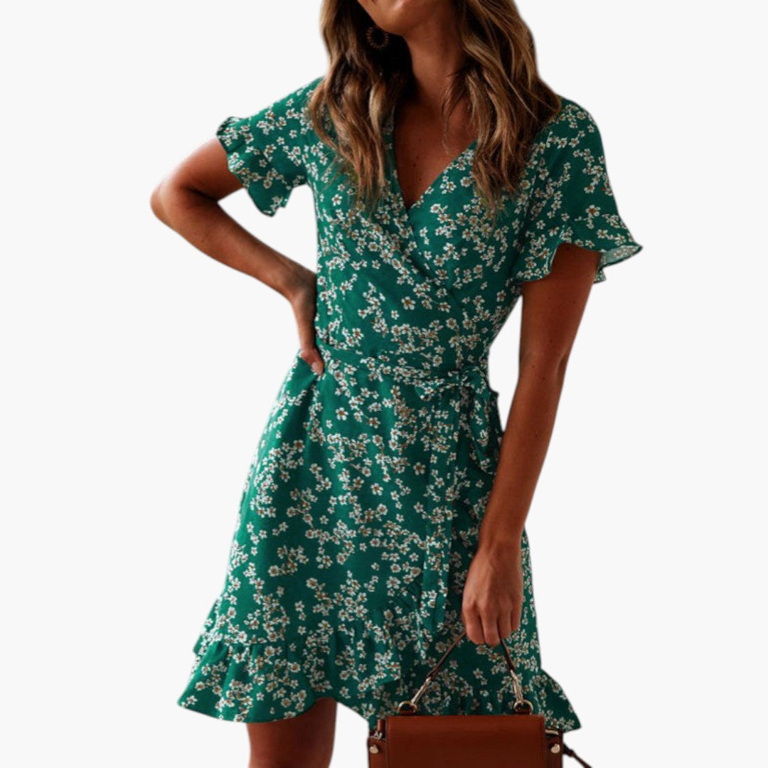 Robe de Plage Femme a Taille Croisée et Ourlet à Volants