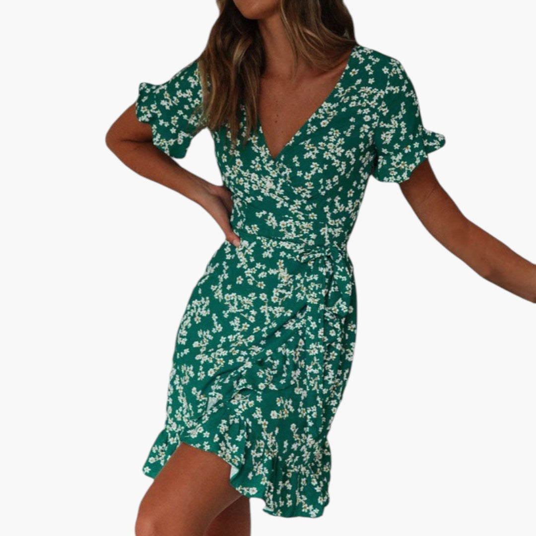 Robe de Plage Femme a Taille Croisée et Ourlet à Volants