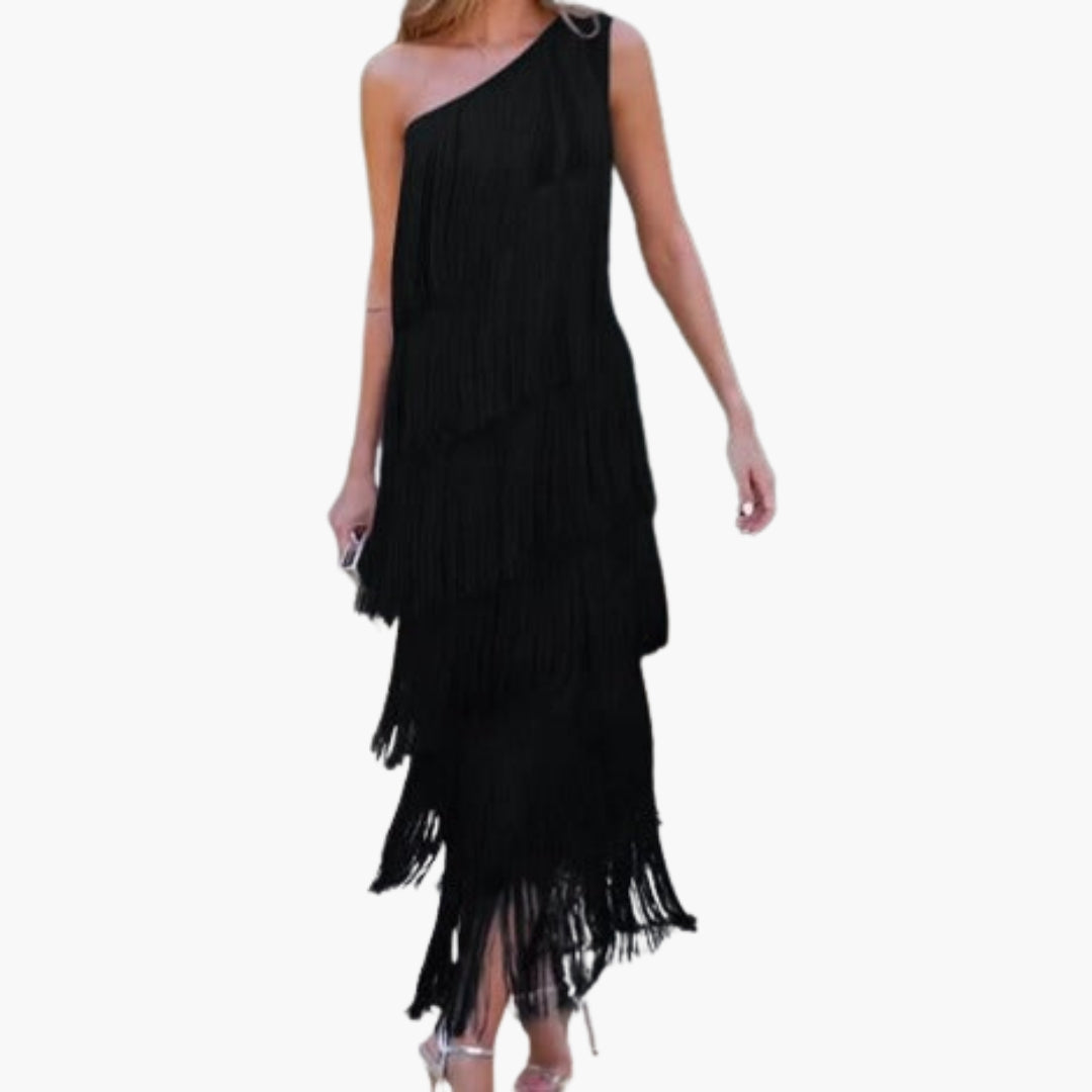 Abendkleid für Damen mit freier Schulter und Fransen