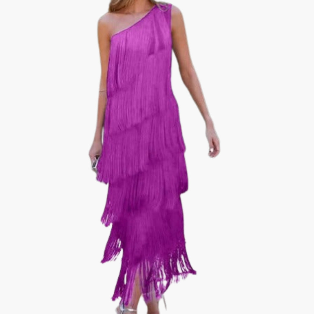 Abendkleid für Damen mit freier Schulter und Fransen