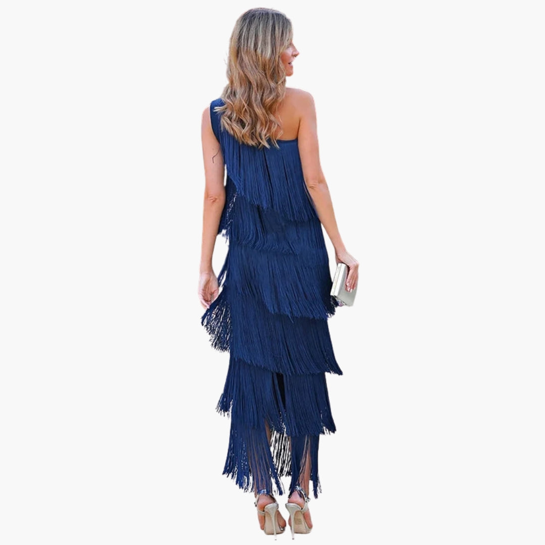 Abendkleid für Damen mit freier Schulter und Fransen
