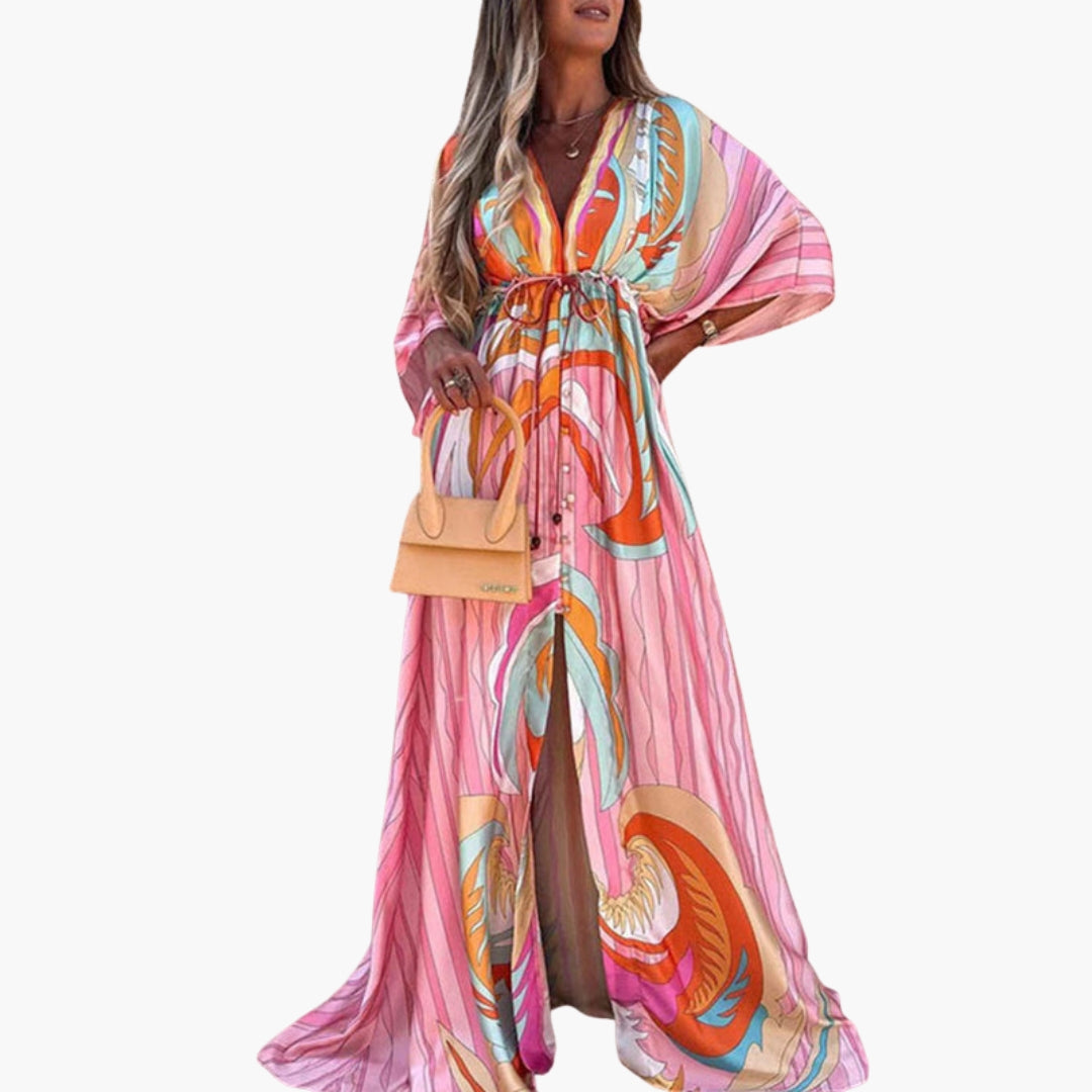 Robe de plage femme à motif imprimé avec taille à cordon de serrage