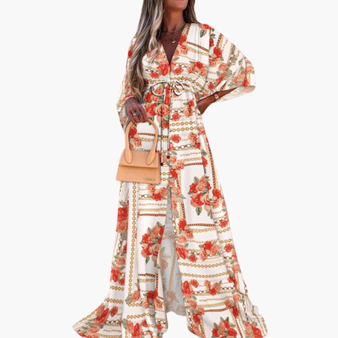 Robe de plage femme à motif imprimé avec taille à cordon de serrage