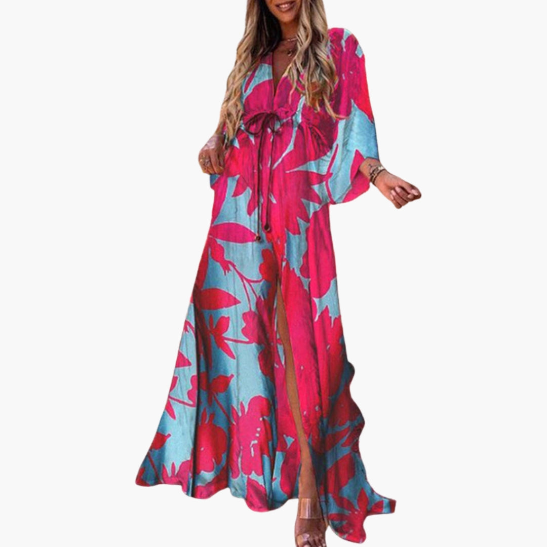 Robe de plage femme à motif imprimé avec taille à cordon de serrage