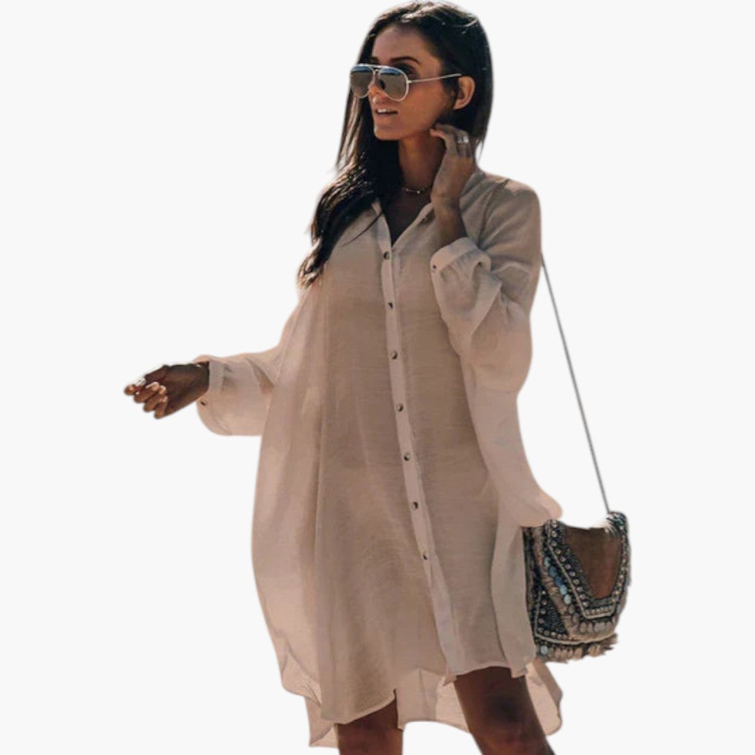 Robe de plage femmes a devant à boutons et manches longues