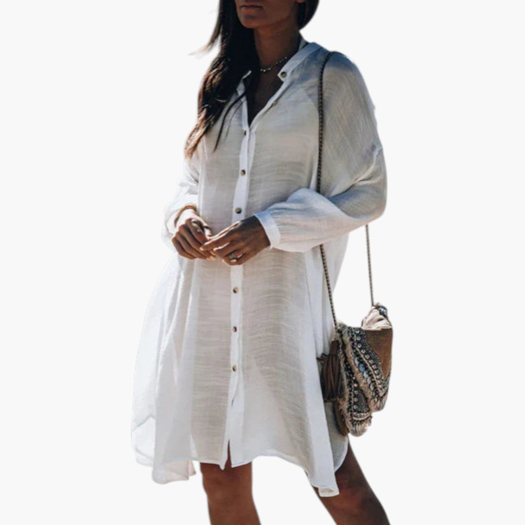 Robe de plage femmes a devant à boutons et manches longues