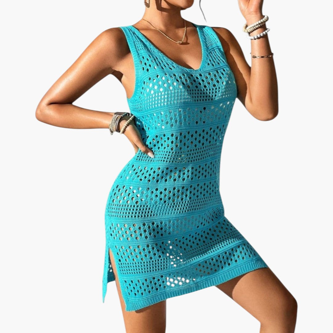 Robe de plage femmes a encolure en V et surface ajourée