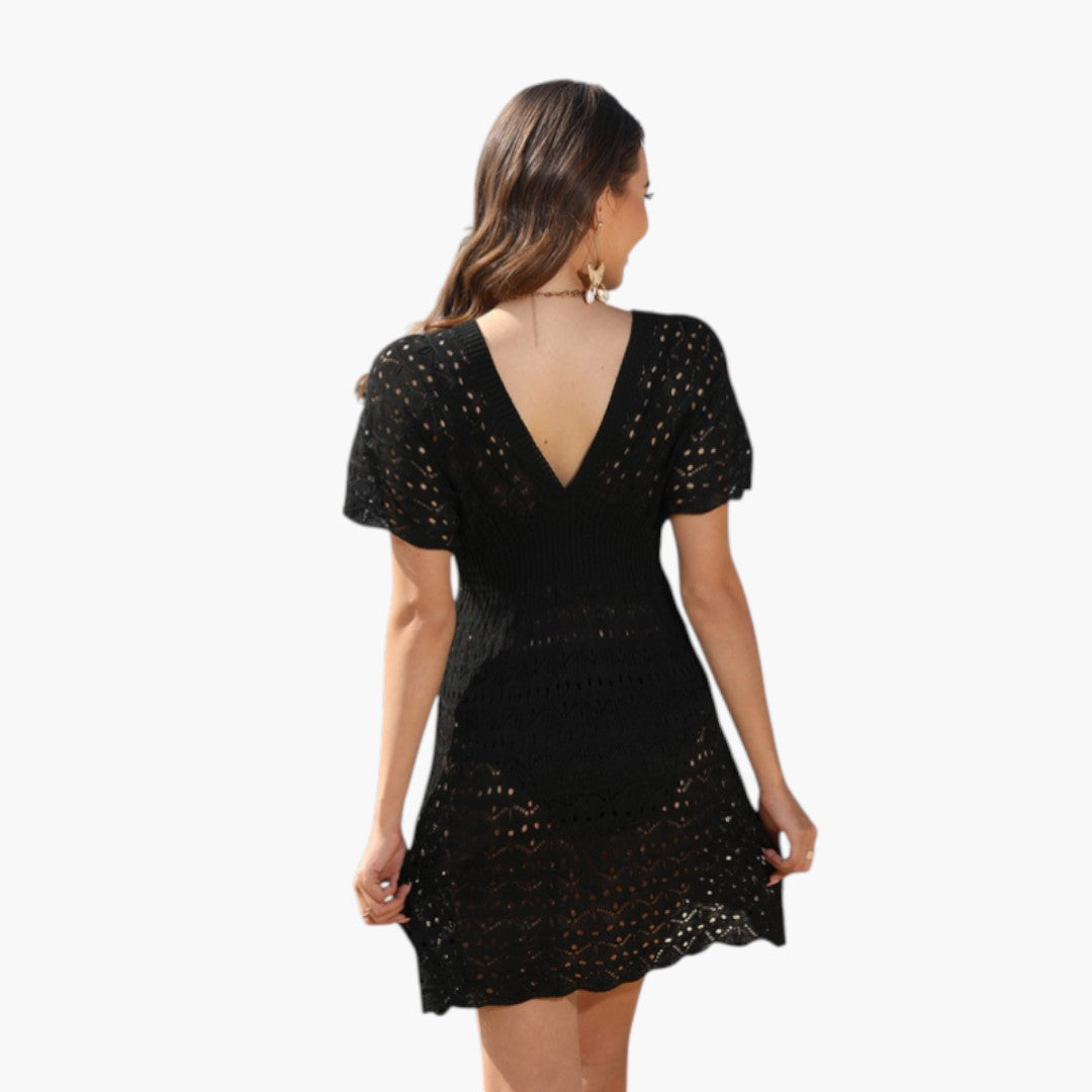 Robe de plage femmes avec encolure en V et motif crochet