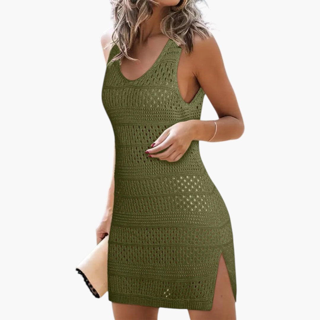 Robe de plage pour femme avec col en V et fente latérale