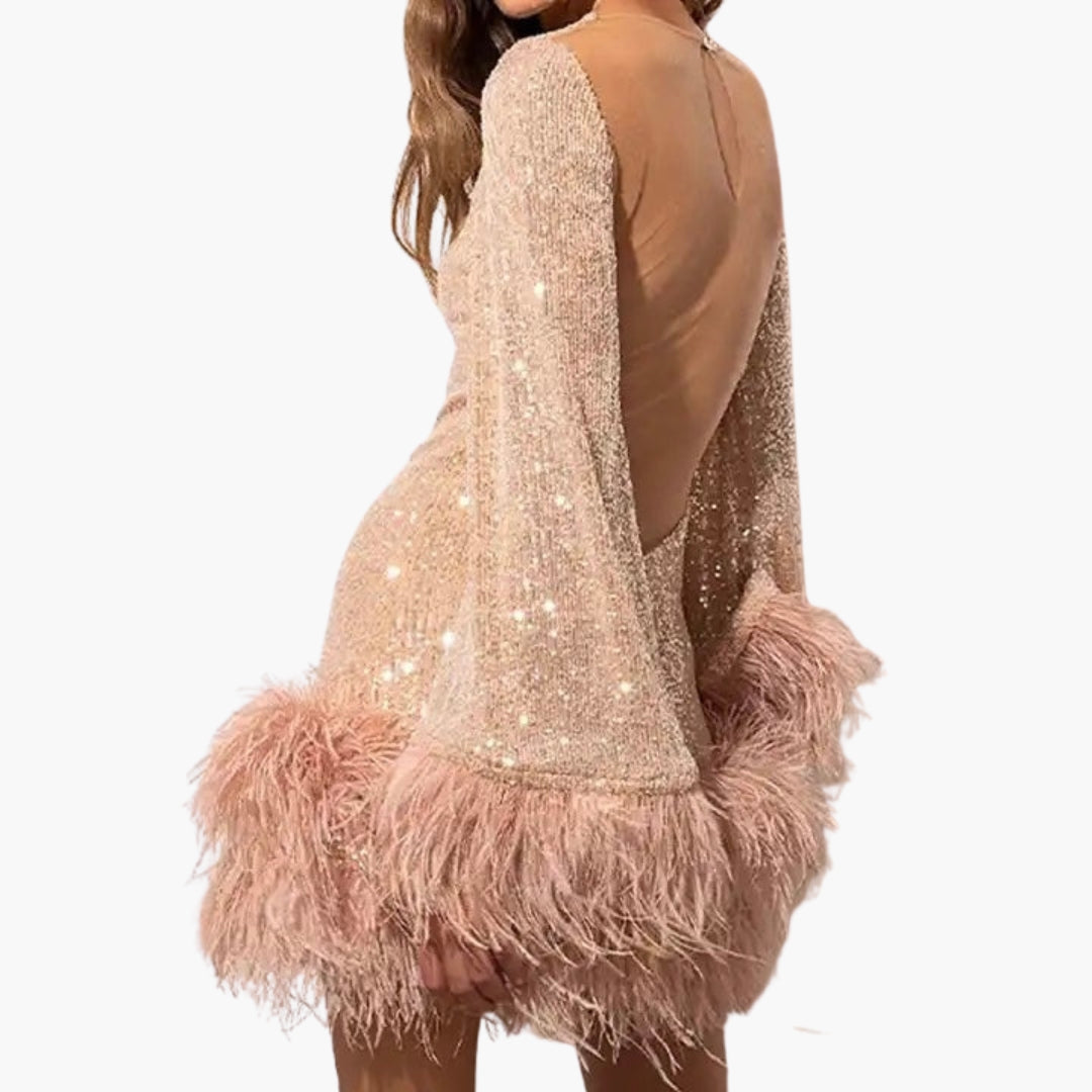Robe de soirée femme avec sequins et finitions à plumes