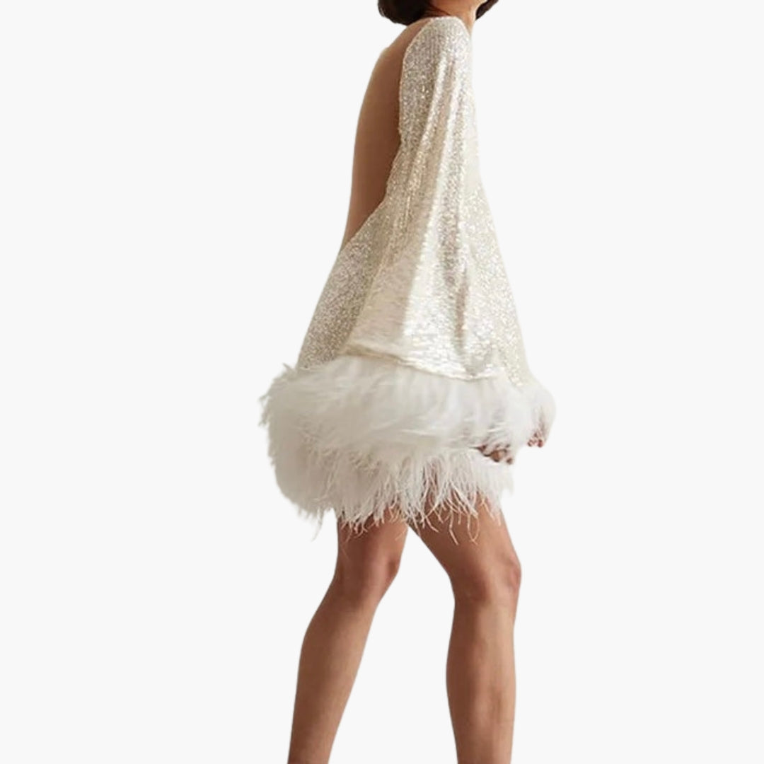 Robe de soirée femme avec sequins et finitions à plumes