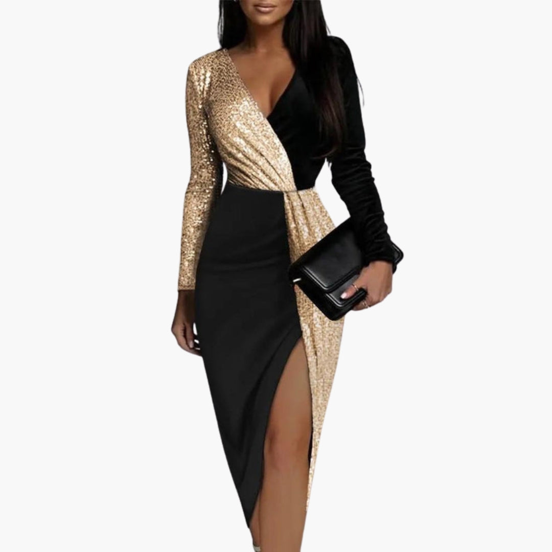 Robe femme à manches longues avec surface scintillante