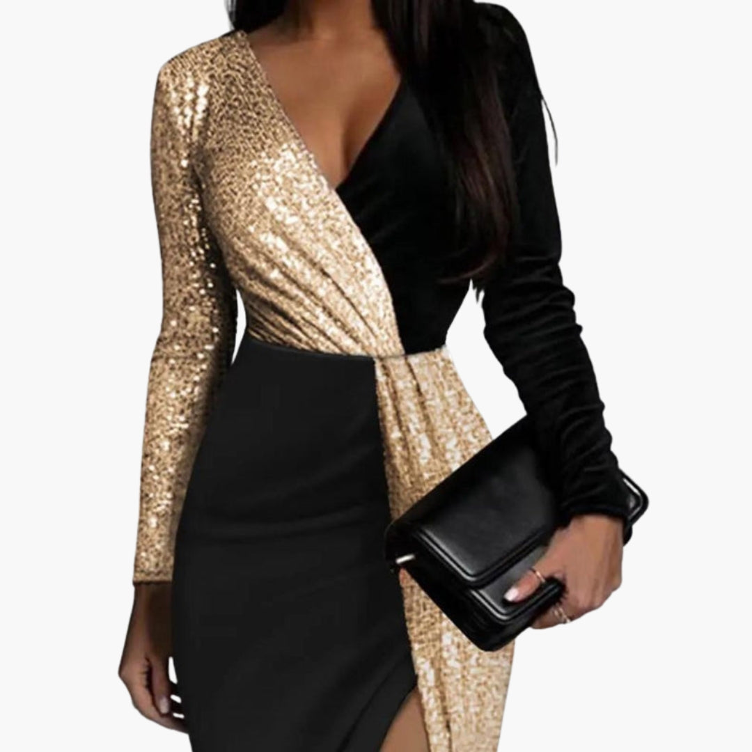 Robe femme à manches longues avec surface scintillante
