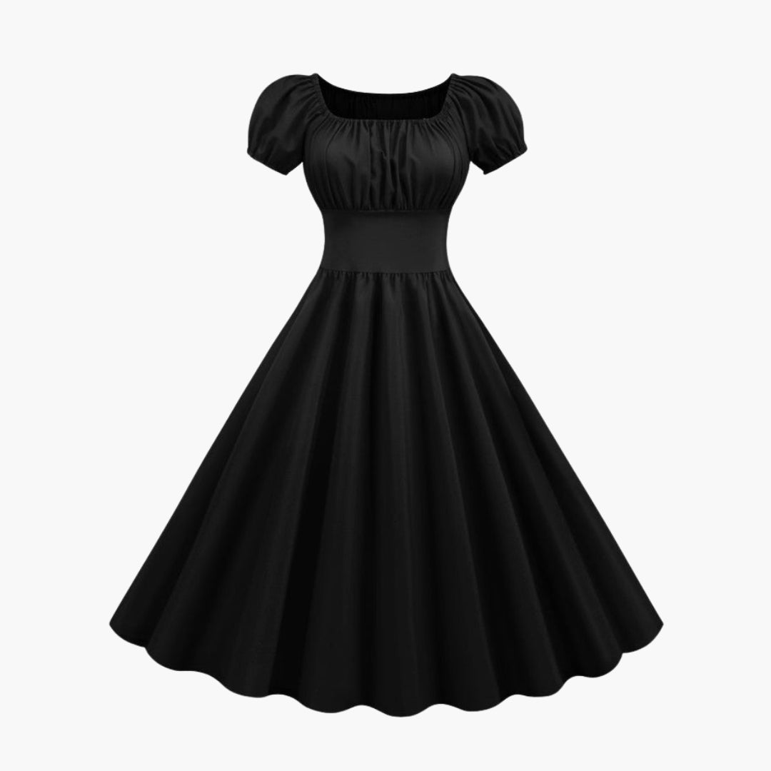 Robe femme coupe évasée avec manches bouffantes