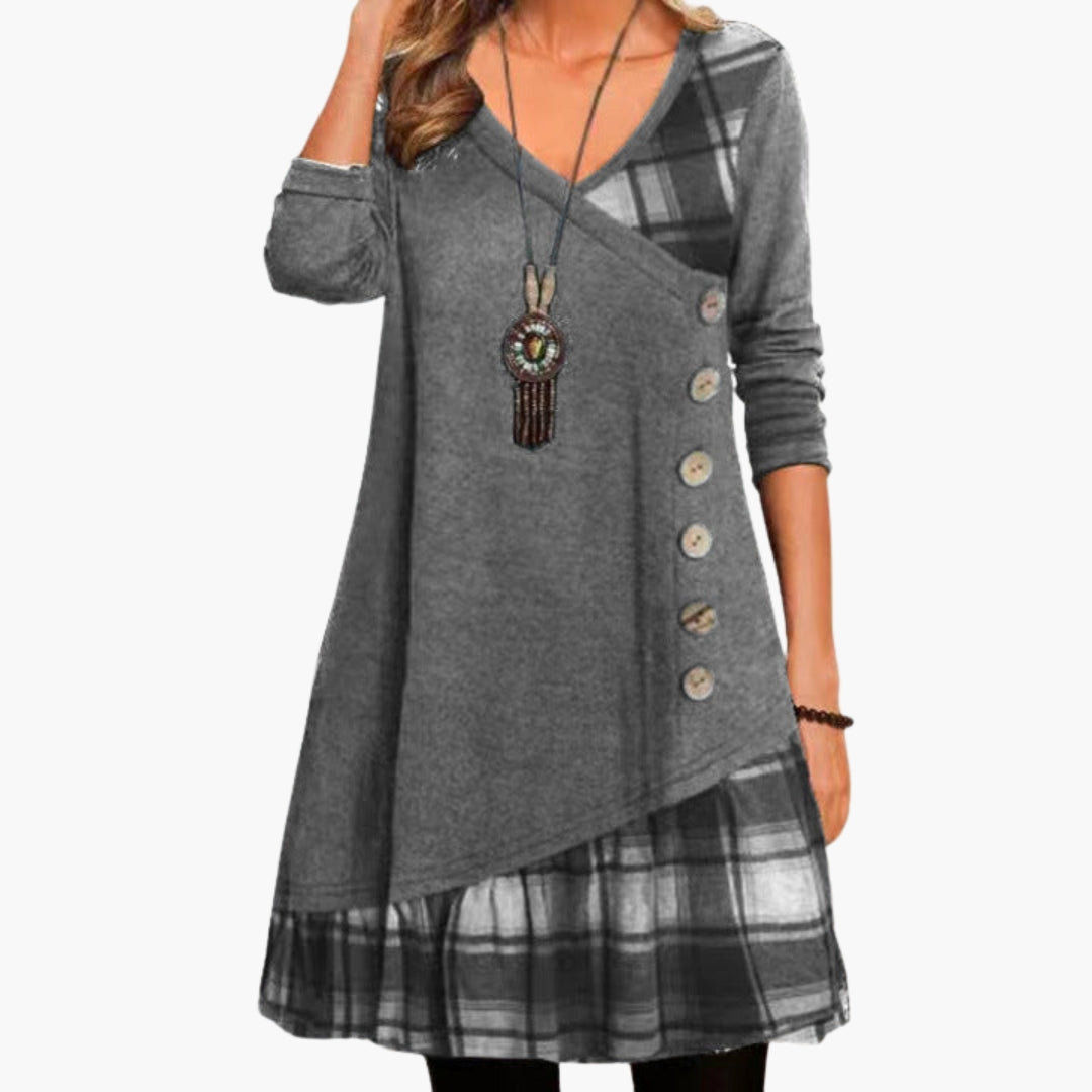 Robe femme coupe évasée avec motif à carreaux