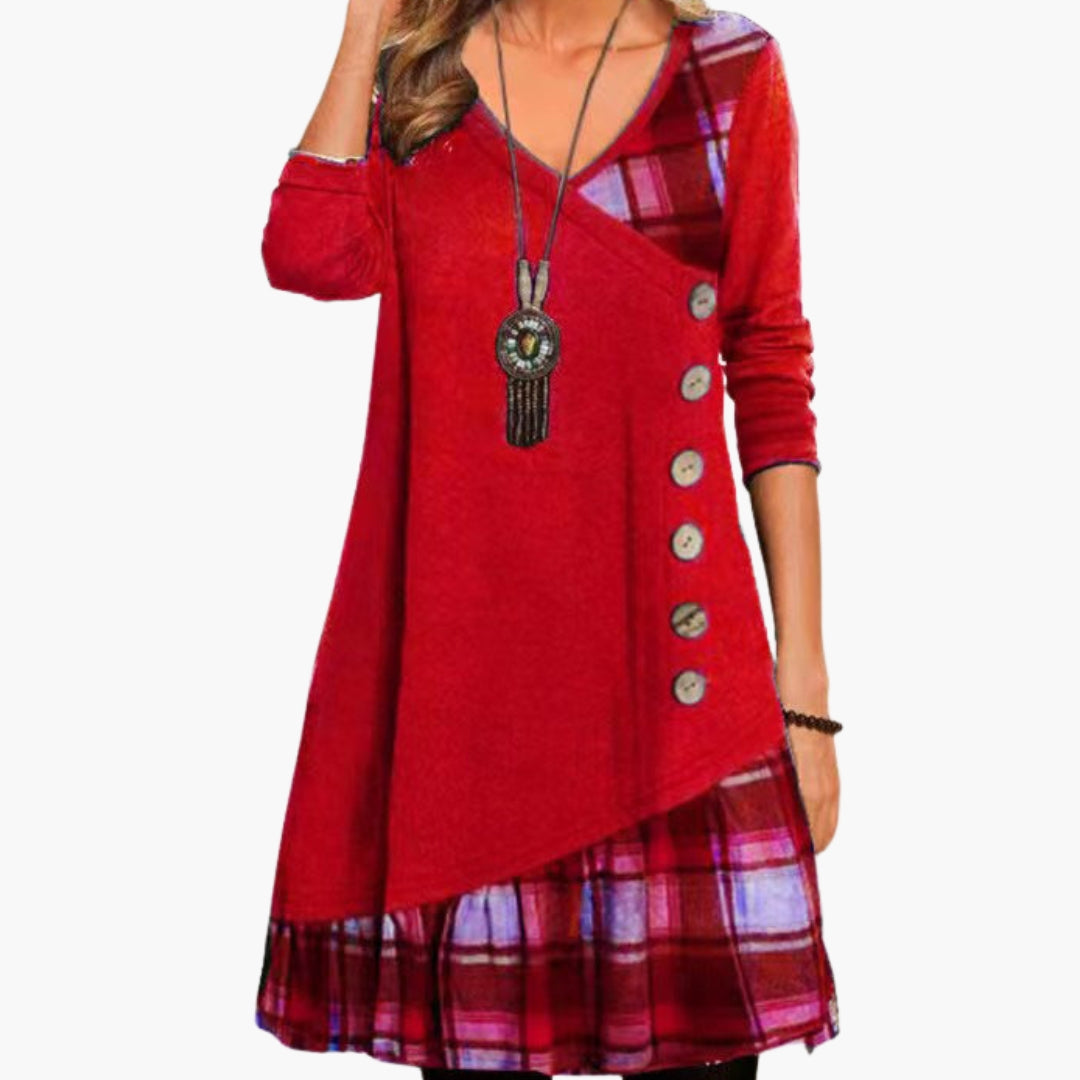 Robe femme coupe évasée avec motif à carreaux