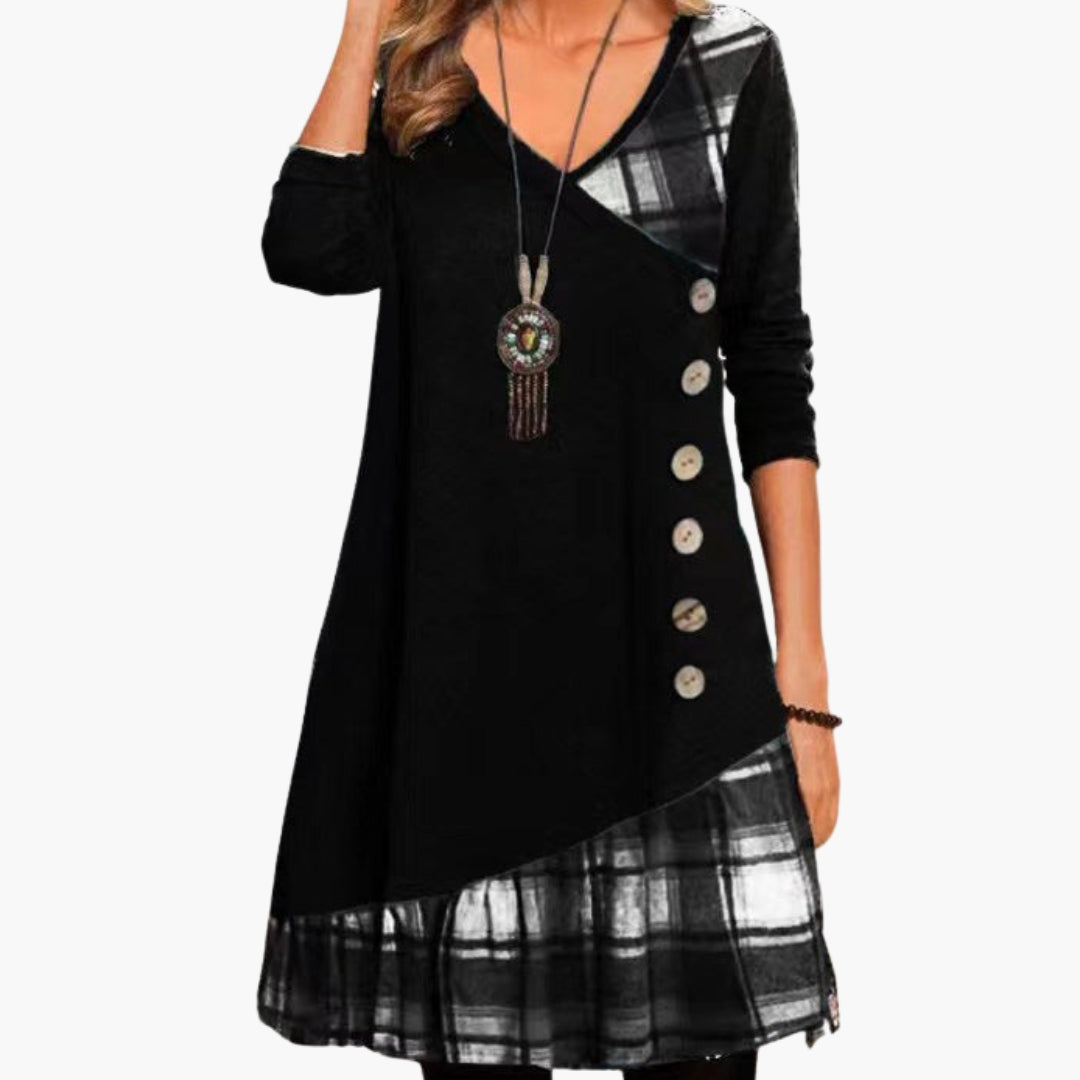 Robe femme coupe évasée avec motif à carreaux
