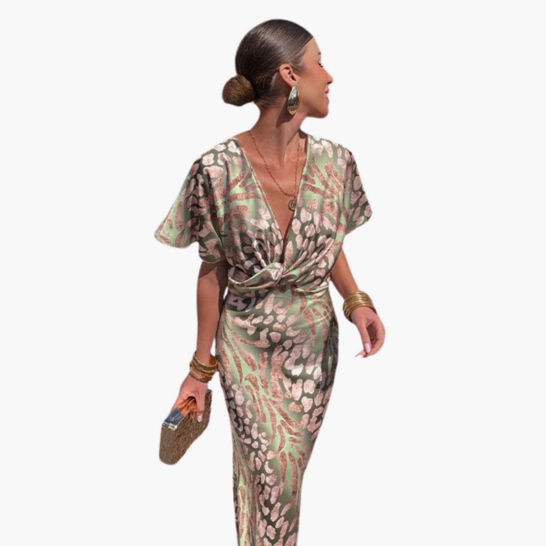 Robe femme longueur cheville avec encolure en V