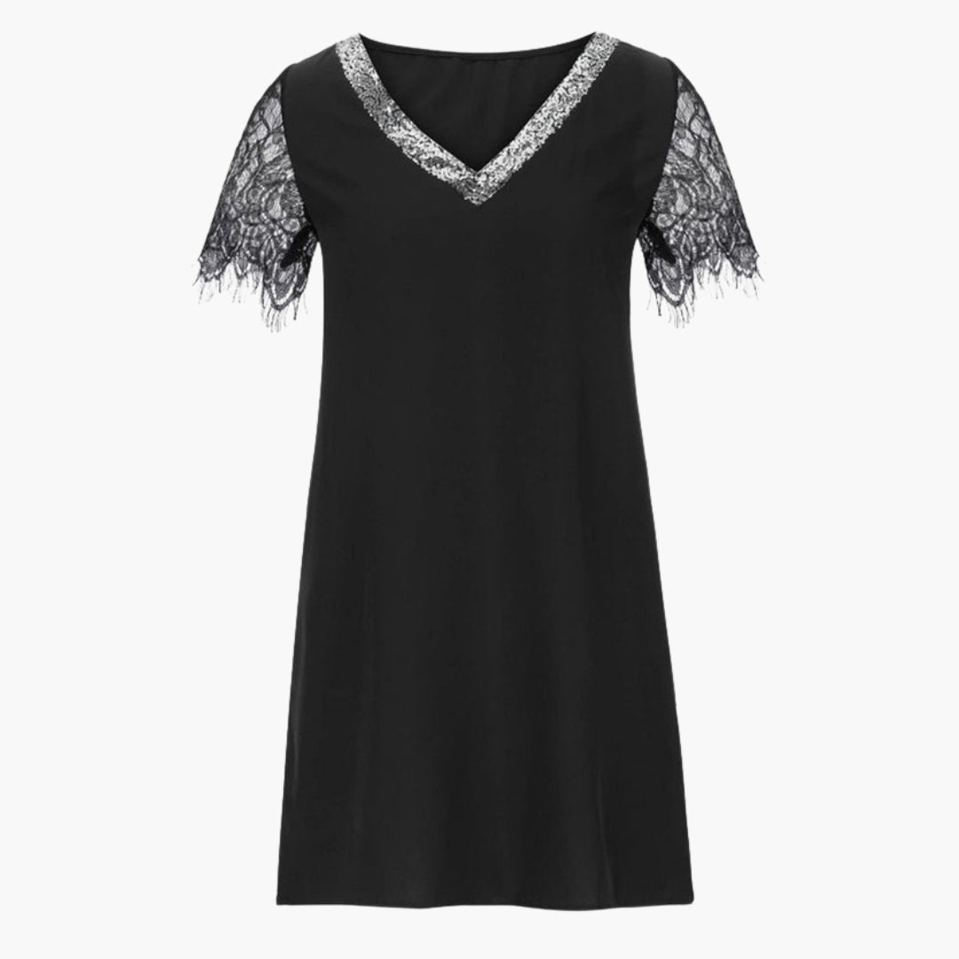 Robe femme manches courtes avec finitions à sequins
