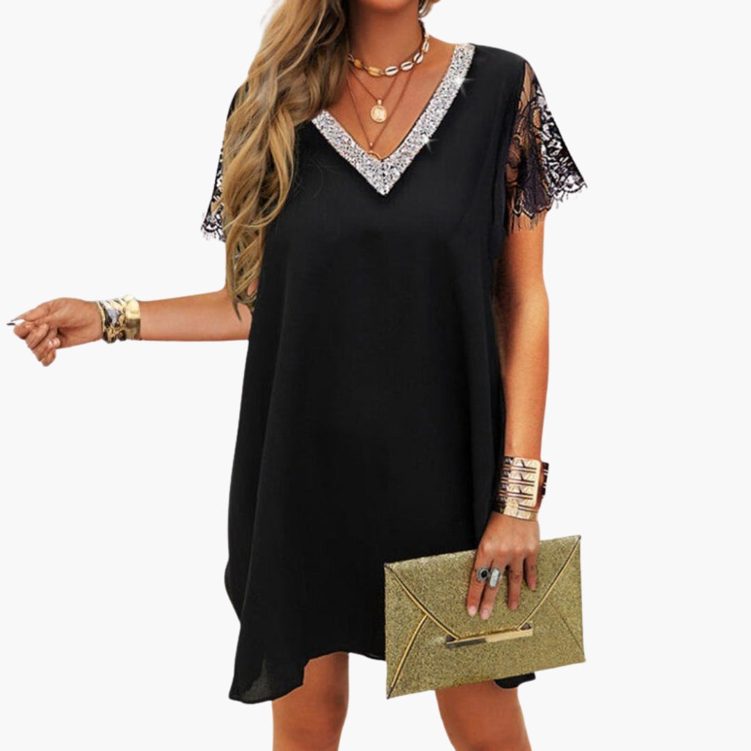 Robe femme manches courtes avec finitions à sequins